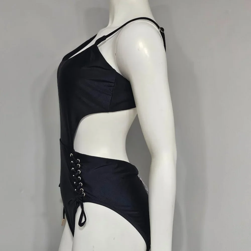 Red Carter Lace-up Cut-Out One-Piece Swimsuit